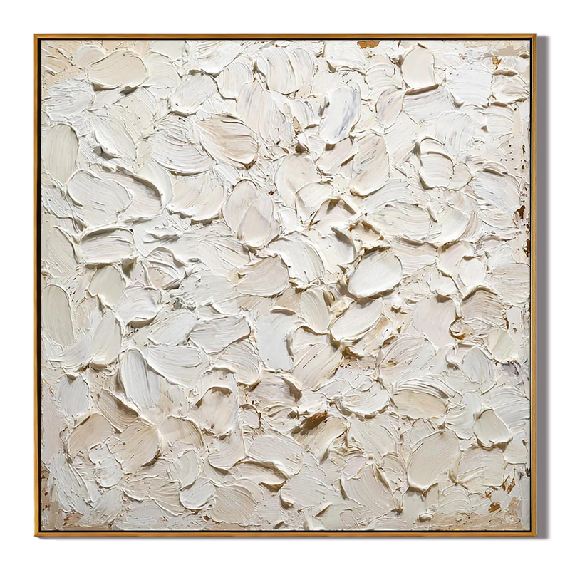 Oatmeal Cloud – Hand-Painted Neutral Beige All-Over 3D Impasto Palette Knife Texture Painting | Modern Abstract Living Room & Office Art
