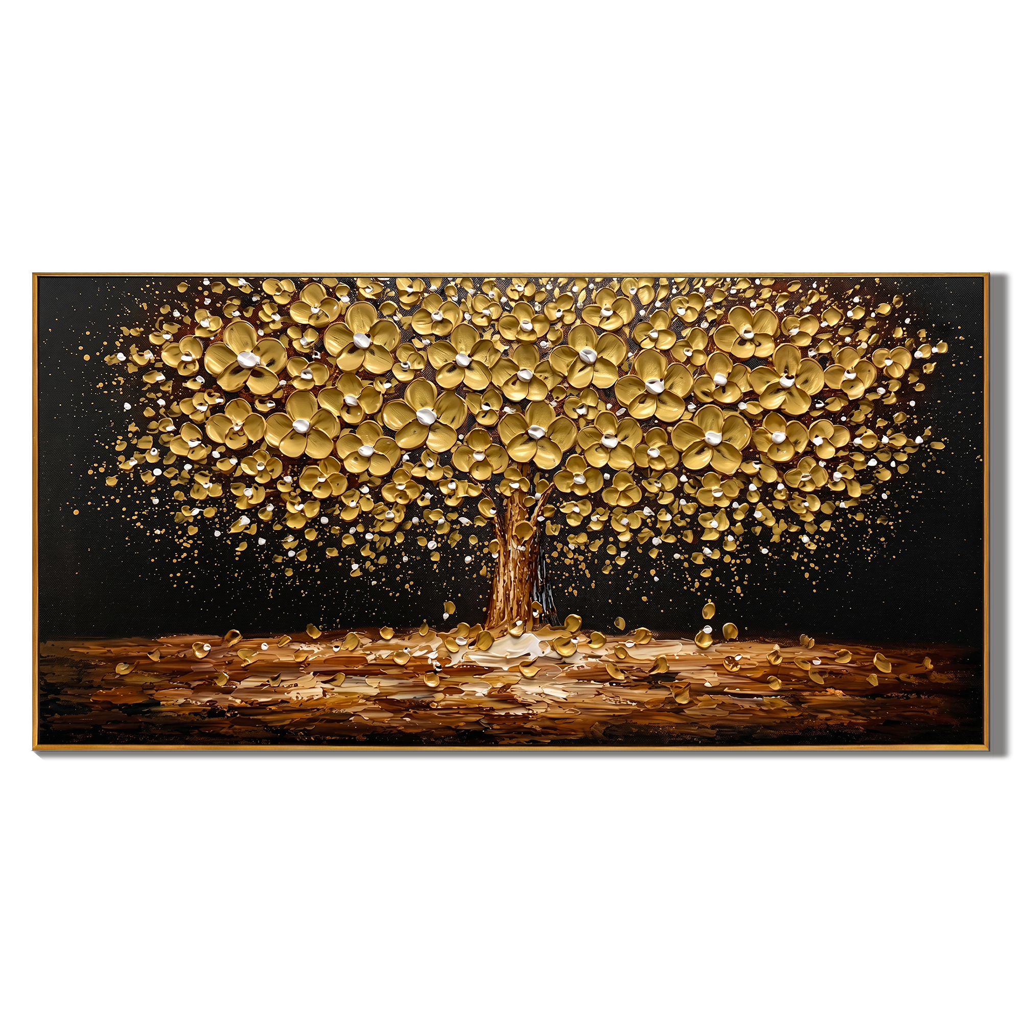 Timeless Gold – Black & Gold Impasto Tree of Life Canvas | Modern Luxury Living Room Statement Art