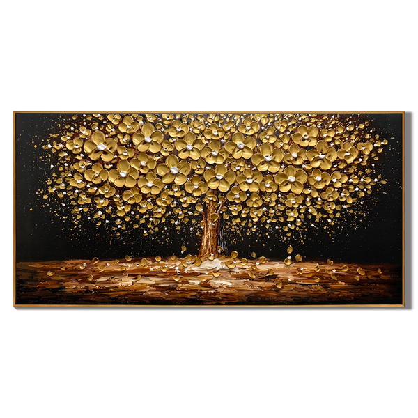 Timeless Gold – Black & Gold Impasto Tree of Life Canvas | Modern Luxury Living Room Statement Art