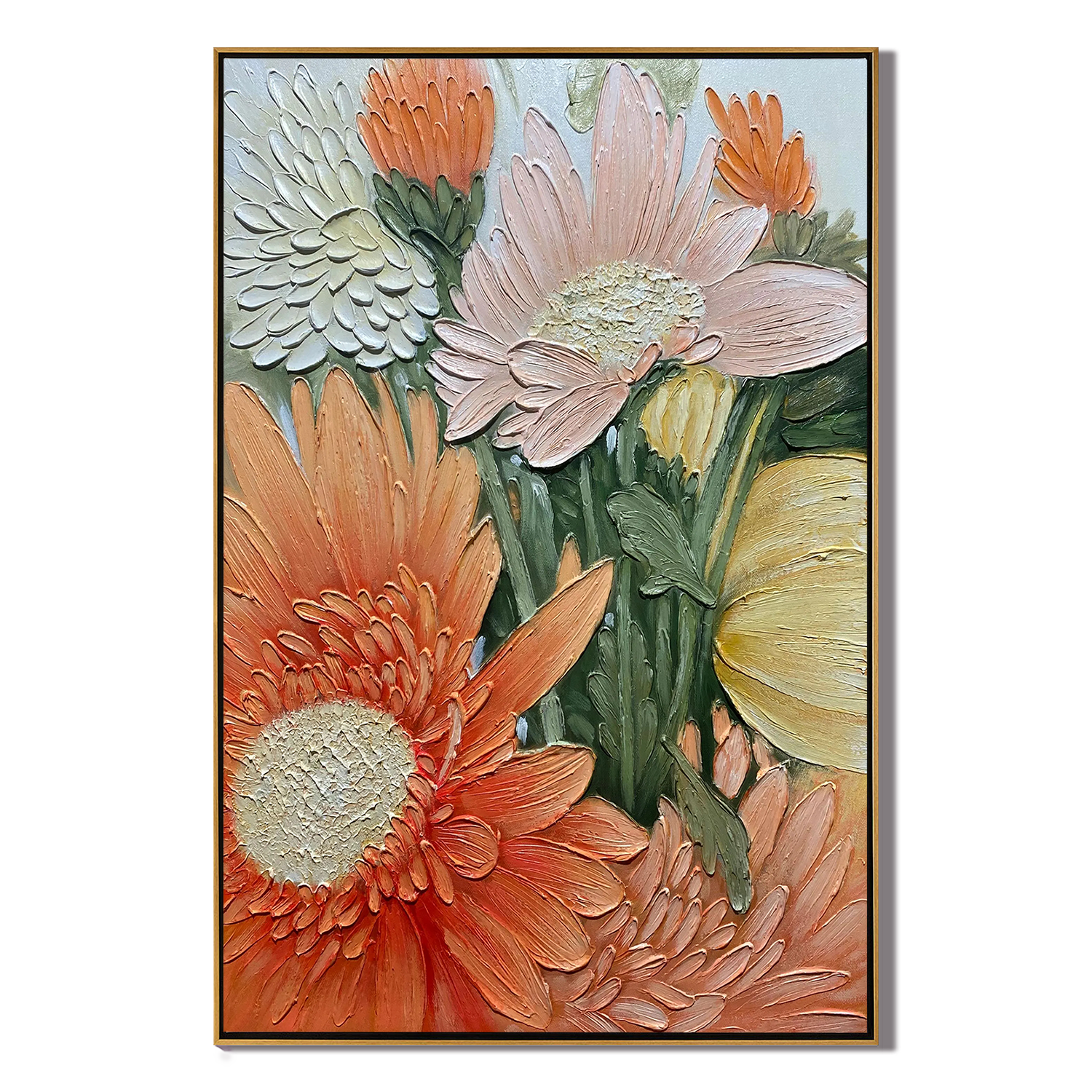 BOHEMIAN BLOOM: Floral Wall Art, 3D Plaster Effect Textured Danish Pastel Maximalist Canvas Painting