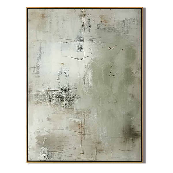 Timeless Trace – Minimalist Industrial Grey Plaster Effect Hand-Painted Wabi-Sabi Painting | Japandi Wabi-Sabi Living Room & Bedroom Art