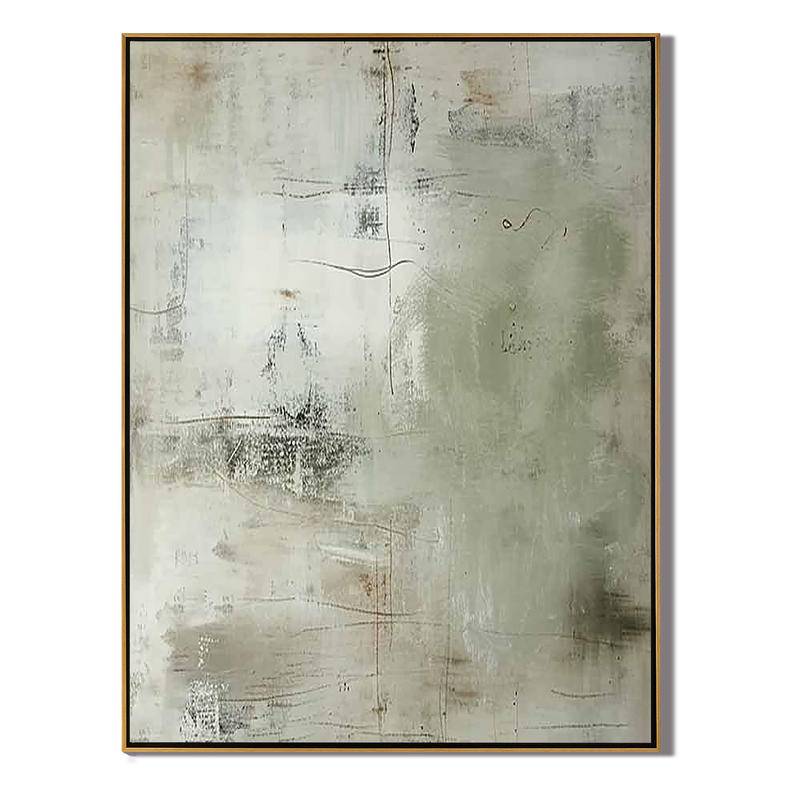 Timeless Trace – Minimalist Industrial Grey Plaster Effect Hand-Painted Wabi-Sabi Painting | Japandi Wabi-Sabi Living Room & Bedroom Art