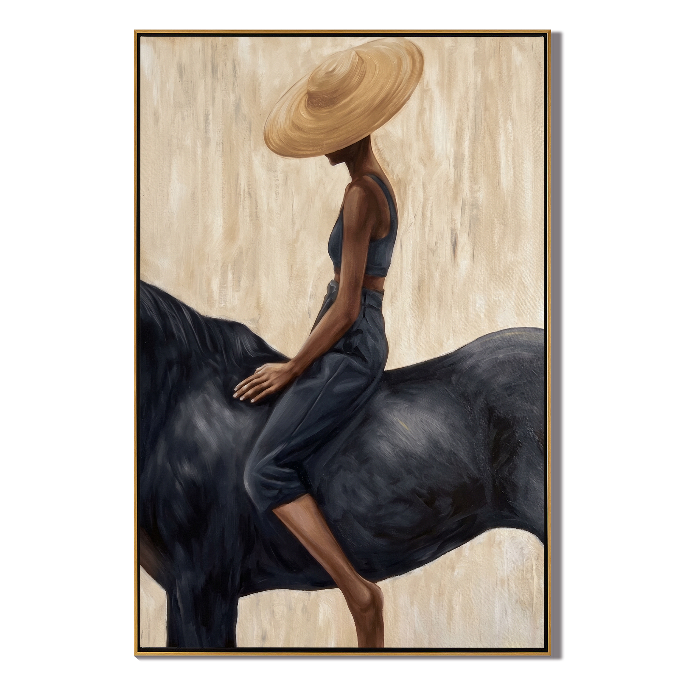 Grace in the Wild - Modern Fashion Black Horse & Woman Painting | Luxury Minimalist Living Room Art