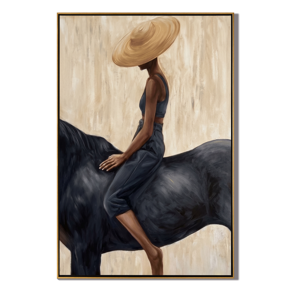 Grace in the Wild - Modern Fashion Black Horse & Woman Painting | Luxury Minimalist Living Room Art
