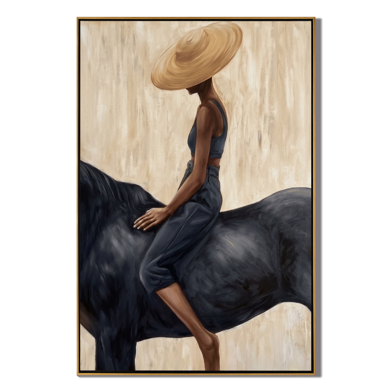 Grace in the Wild - Modern Fashion Black Horse & Woman Painting | Luxury Minimalist Living Room Art