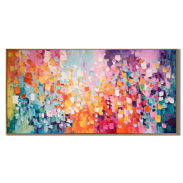 Prism Flow – Hand-Painted Multicolored Palette Knife Mosaic Style Heavy Texture Oil Abstract Painting | Bold Abstract Palette Knife Living Room Art