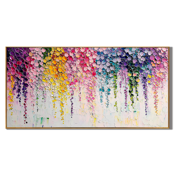 Floral Dreamscape – Modern Impasto Flower Oil Painting | Creative Textured Panorama Living Room Art