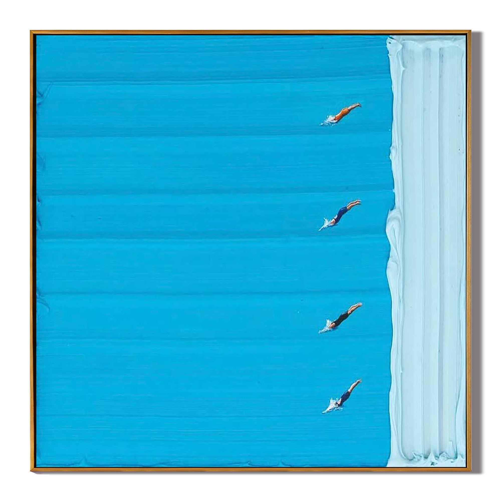 AZURE LANE: Sport Wall Art, Hand-Painted Minimalist Swimming Pool with Figures 3D Textured Canvas Painting