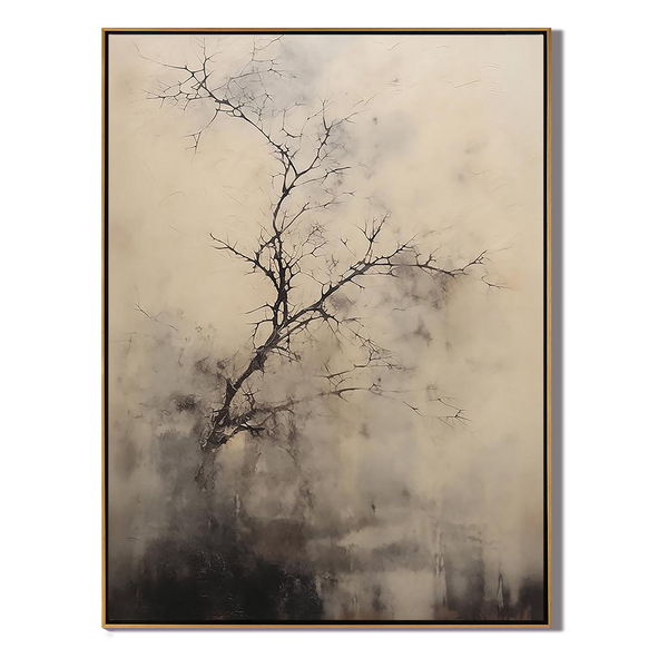 Winter Whisper – Modern Minimalist Ink-Style Relief Wabi-Sabi Painting | Japandi Wabi-Sabi Living Room & Bedroom Art