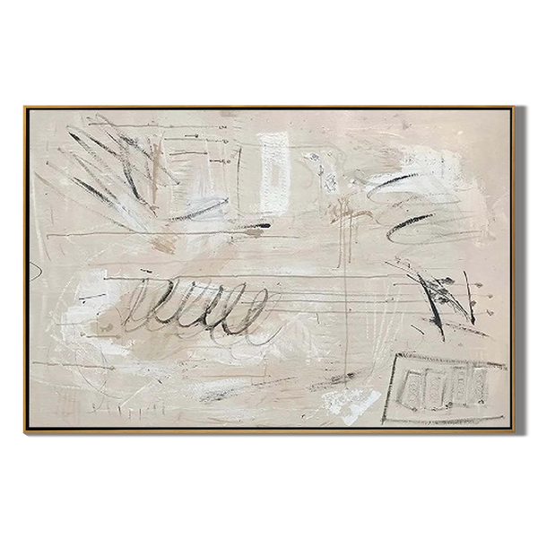 Cream Sketch – Hand-Painted Neutral Beige Abstract Scribble Plaster Effect Wabi-Sabi Painting | Japandi Organic Wabi-Sabi Living Room & Hallway Art