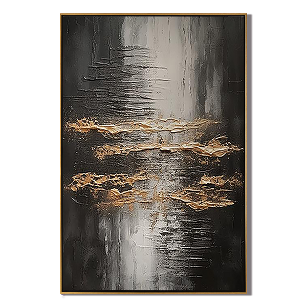 Onyx Rhythm – Black & Gold Plaster Relief Abstract Texture Painting | Modern Abstract Living Room & Office Art