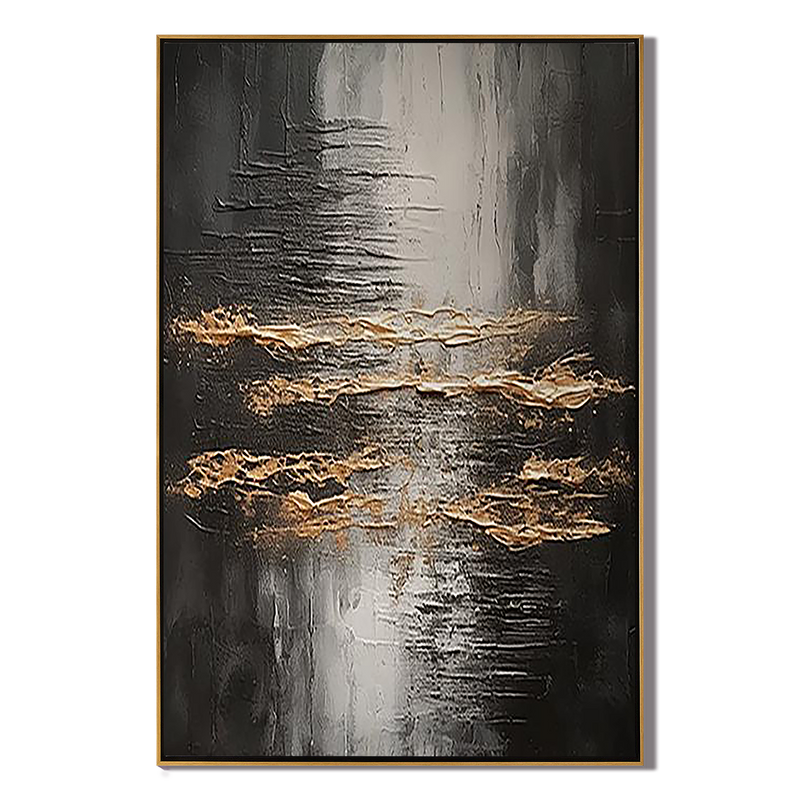 Onyx Rhythm – Black & Gold Plaster Relief Abstract Texture Painting | Modern Abstract Living Room & Office Art