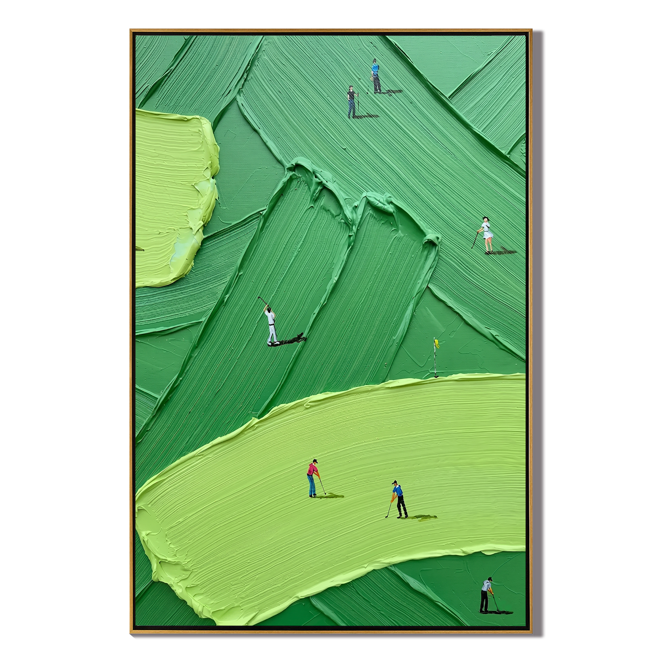 The Fairway Pursuit – Modern Impasto Golfing Painting | Creative Green Texture Sports Office Decor