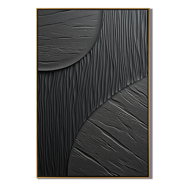 Shadow Texture – Hand-Painted All-Black Minimalist Mixed Plaster Relief Texture Painting | Bold Minimalist Bedroom & Home Office Art