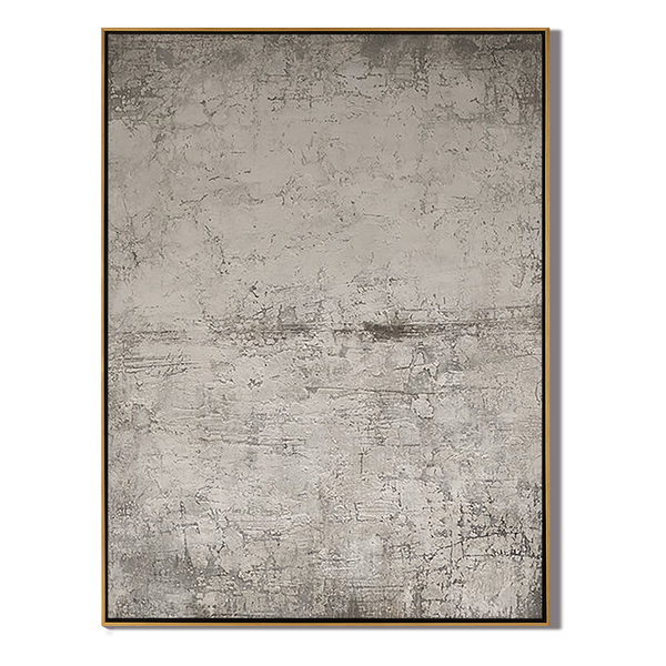 Earthen Vestige – Hand-Painted Distressed Grey Plaster Effect Wabi-Sabi Painting | Japandi Wabi-Sabi Living Room & Bedroom Art