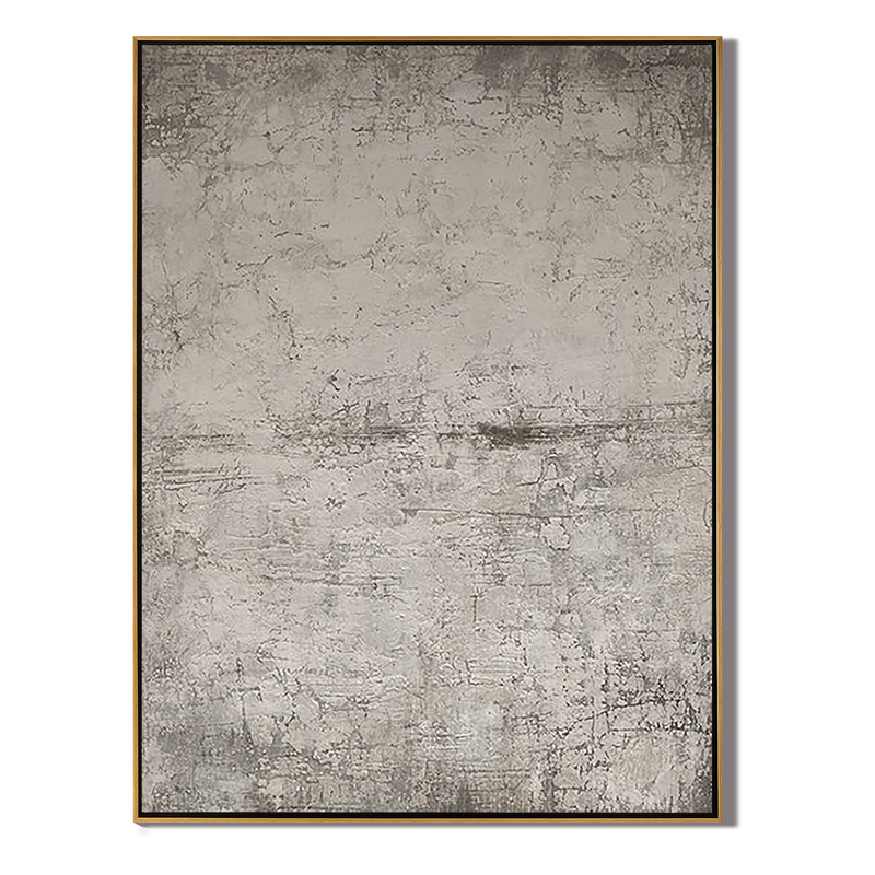 Earthen Vestige – Hand-Painted Distressed Grey Plaster Effect Wabi-Sabi Painting | Japandi Wabi-Sabi Living Room & Bedroom Art