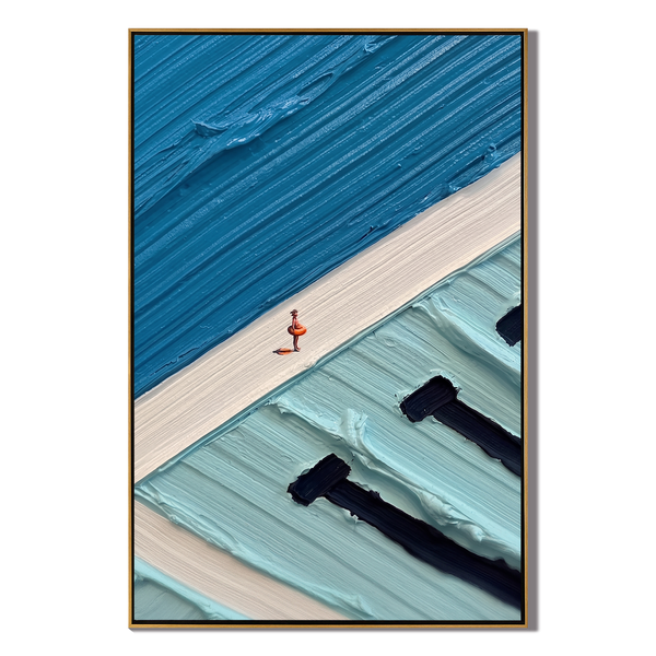 Infinite Azure – Modern Narrative Heavy Impasto Painting | Creative Summer Pool Themed Hallway Art