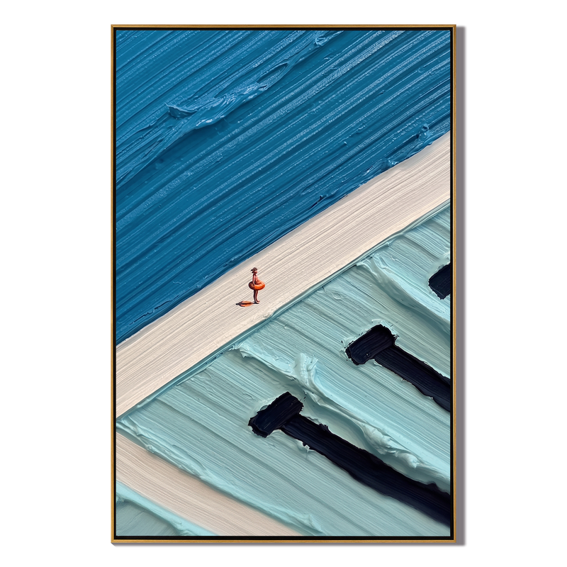 Infinite Azure – Modern Narrative Heavy Impasto Painting | Creative Summer Pool Themed Hallway Art