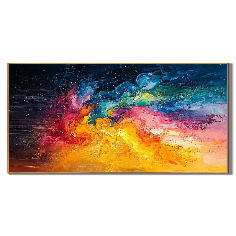 Vibrant Cosmos – Hand-Painted Colorful Fluid Palette Knife Heavy Texture Oil Abstract Painting | Bold Abstract Palette Knife Living Room Art