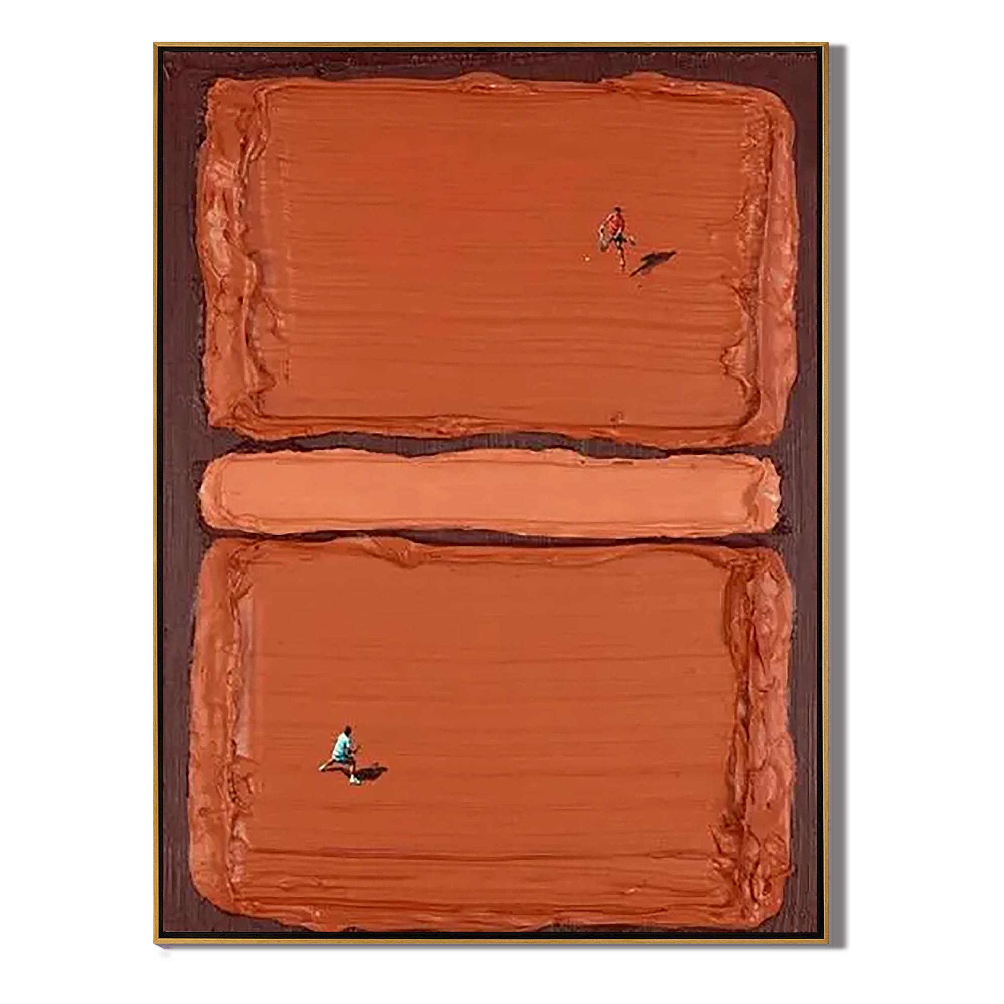 CLAY COURT: Sport Wall Art, Hand-Painted Terracotta Tennis Court Minimalist Athletes 3D Textured Canvas Art