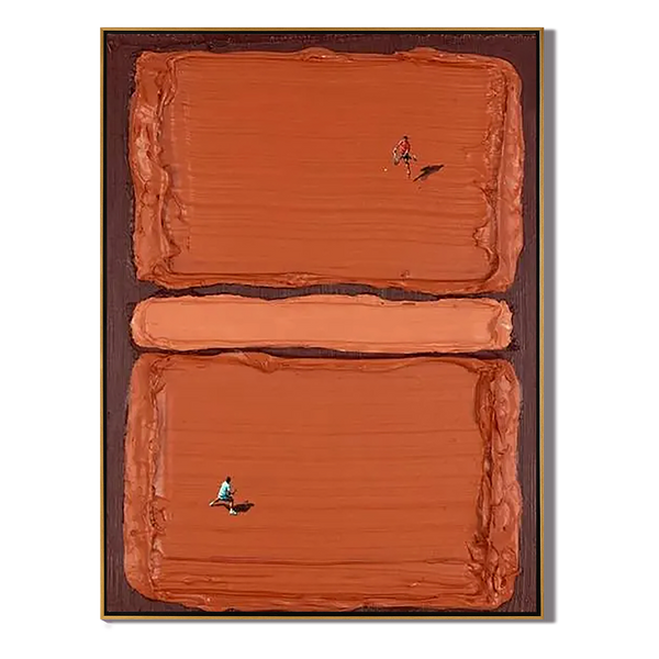 Clay Court – Hand-Painted Terracotta Tennis Court Minimalist Athletes Sport Painting | Contemporary Sport Home Office & Living Room Art