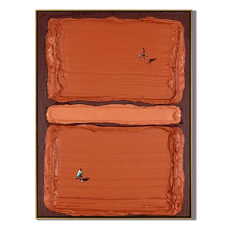 Clay Court – Hand-Painted Terracotta Tennis Court Minimalist Athletes Sport Painting | Contemporary Sport Home Office & Living Room Art