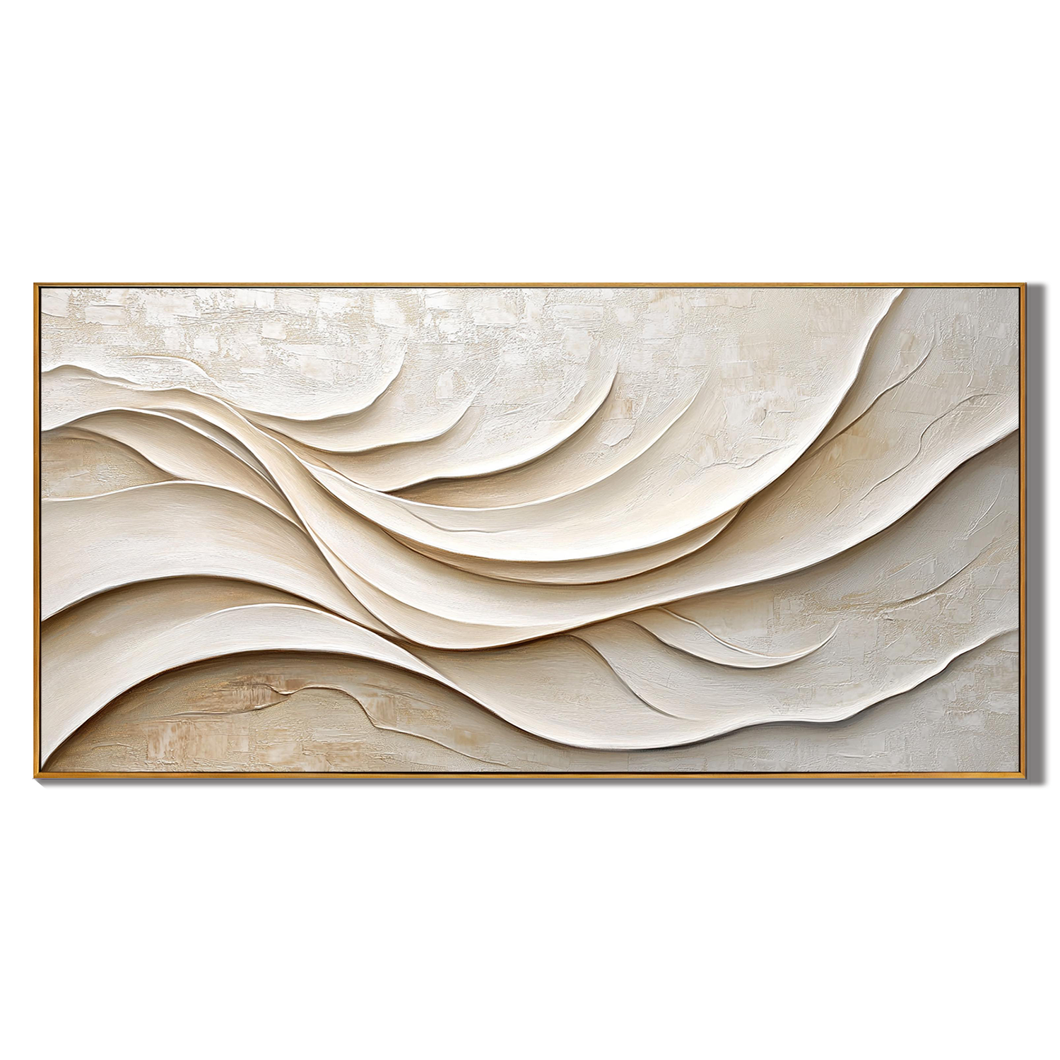 SILK RIPPLE: Minimalist Wall Art, Hand-Painted Horizontal Creamy White Fluid Plaster Relief 3D Heavy Texture Gallery Art