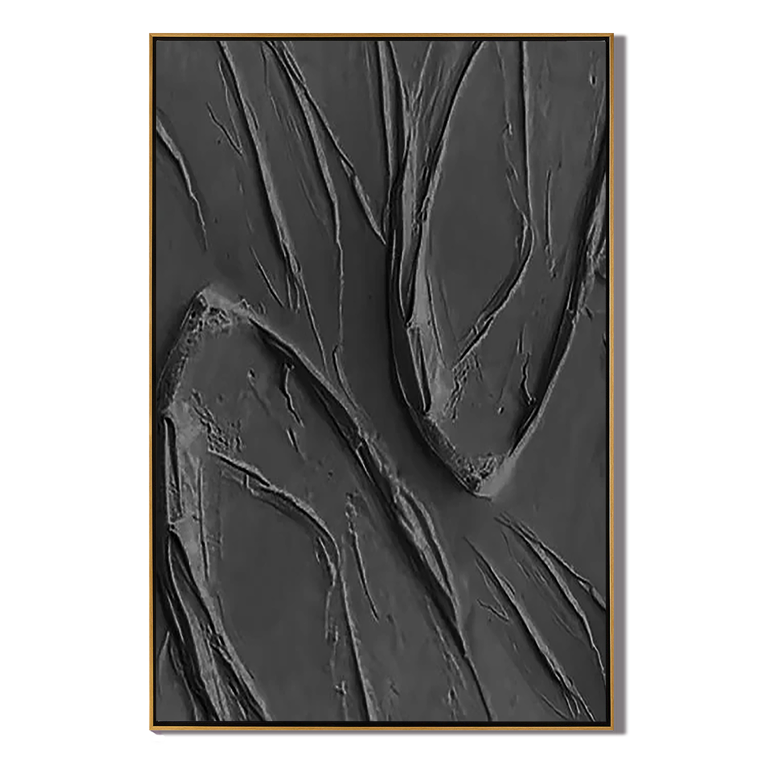 ONYX RIPPLE: Texture Wall Art, Hand-Painted All-Black Minimalist 3D Impasto Palette Knife Heavy Texture Gallery Art