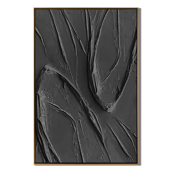 Onyx Ripple – Hand-Painted All-Black Minimalist 3D Impasto Palette Knife Texture Painting | Bold Minimalist Bedroom & Home Office Art