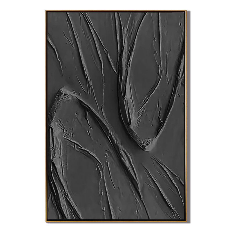 Onyx Ripple – Hand-Painted All-Black Minimalist 3D Impasto Palette Knife Texture Painting | Bold Minimalist Bedroom & Home Office Art