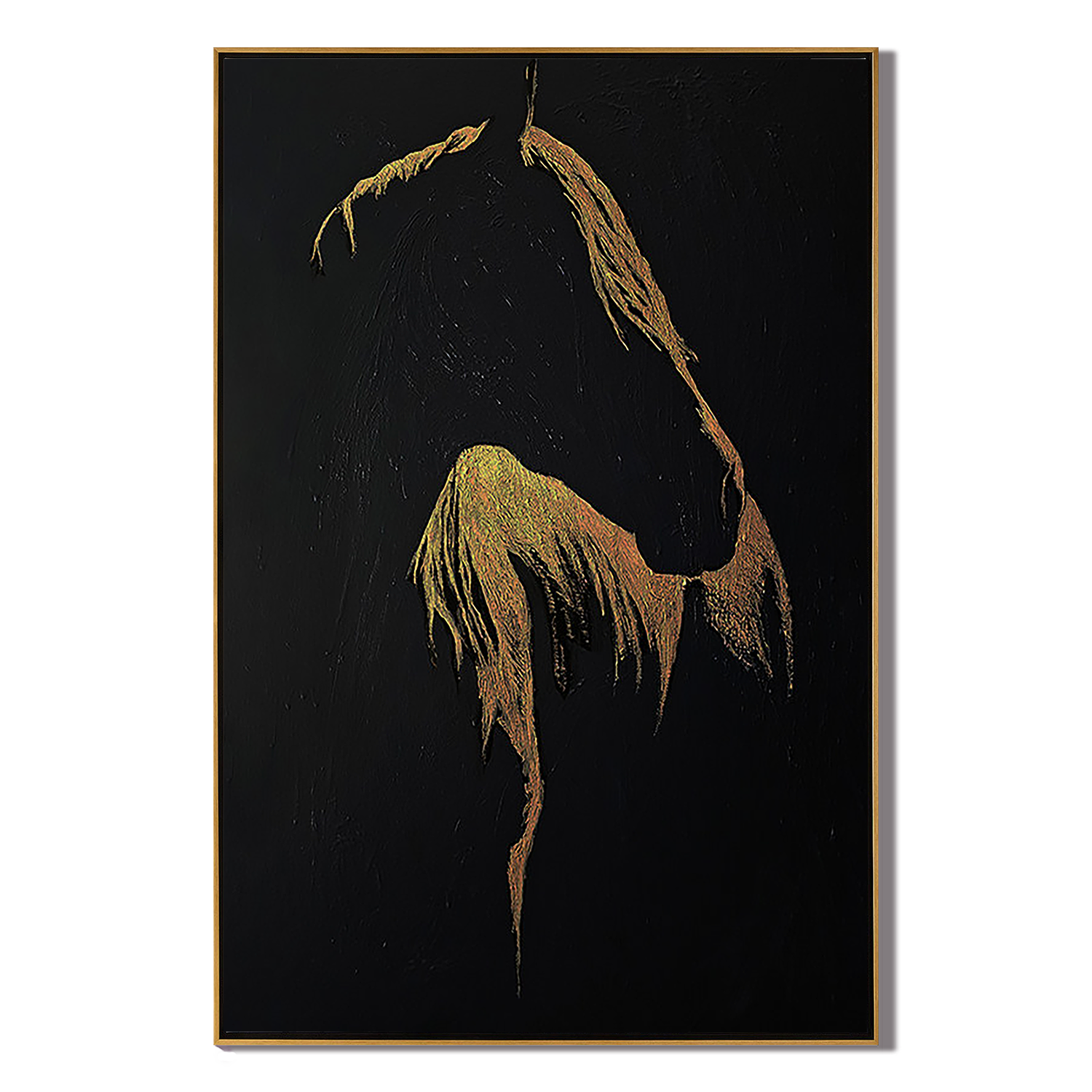 Golden Silhouette – Luxury Black and Gold Horse Painting | Minimalist Textured Animal Living Room Art