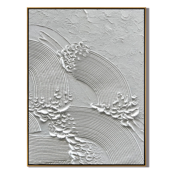 White Crest – Sculpted Plaster Ocean Relief Texture Painting | Coastal Modern Living Room & Bedroom Art