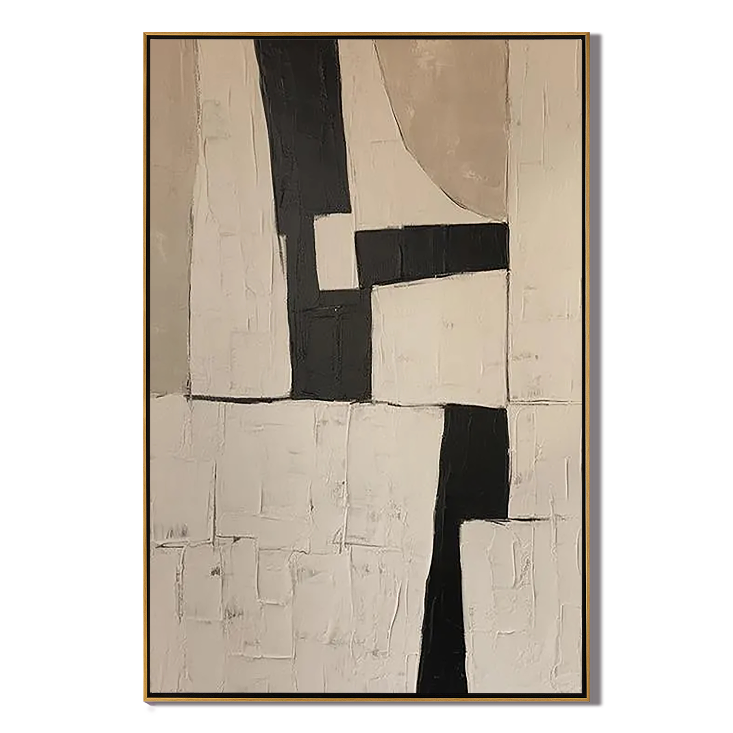 MONOLITH TRACE: Wabi-Sabi Wall Art, Hand-Painted Black and Beige Plaster Relief 3D Heavy Texture Studio Art