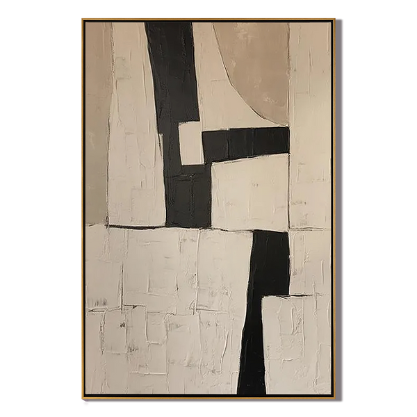 Monolith Trace – Hand-Painted Black and Beige Plaster Relief Wabi-Sabi Painting | Japandi Organic Wabi-Sabi Living Room & Hallway Art