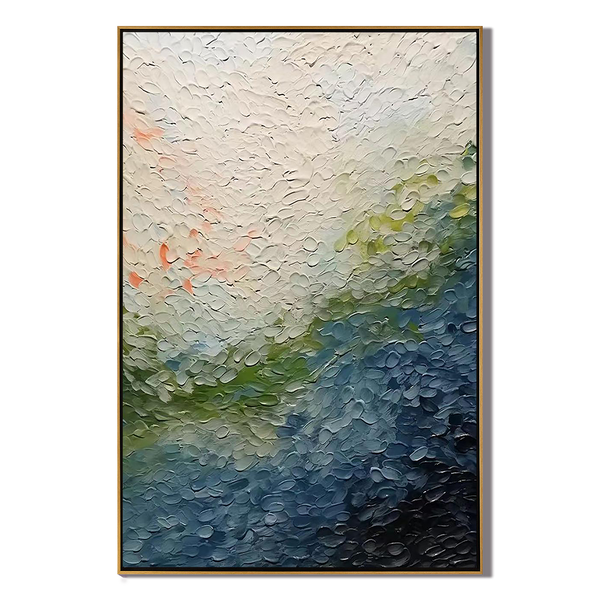 Azure Terrain – Hand-Painted Navy Blue and Sage Green Plaster Effect Relief Texture Painting | Coastal Modern Living Room & Bedroom Art