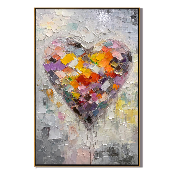 Vibrant Heartbeat – Modern Heavy Impasto Heart Painting | Contemporary Colorful Living Room Art