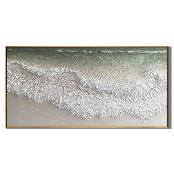Ocean Froth – Hand-Painted Plaster Effect Sea Foam Wave Relief Seascape Painting | Coastal Modern Living Room & Bedroom Art