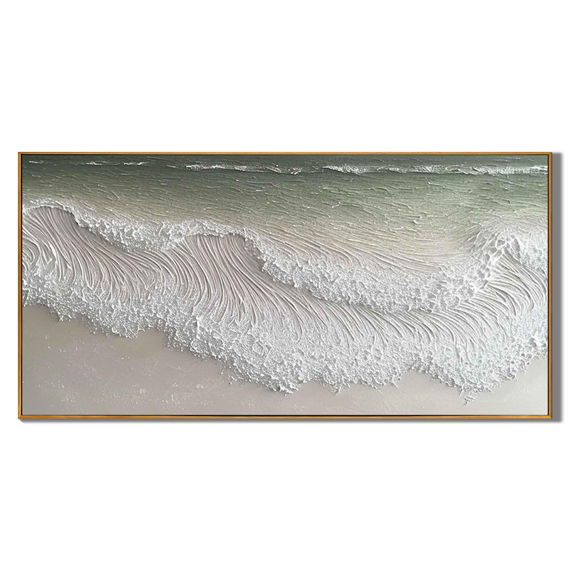 Ocean Froth – Hand-Painted Plaster Effect Sea Foam Wave Relief Seascape Painting | Coastal Modern Living Room & Bedroom Art