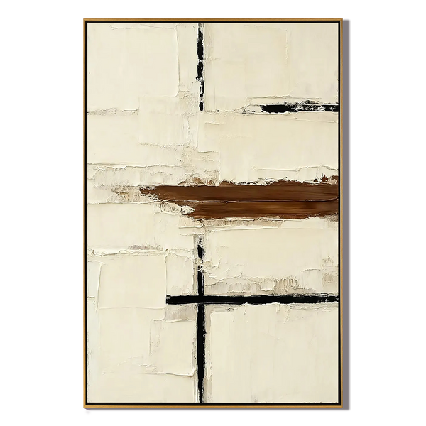 Modern Structure – Creamy White & Espresso Relief Minimalist Painting | Modern Minimalist Bedroom & Home Office Art