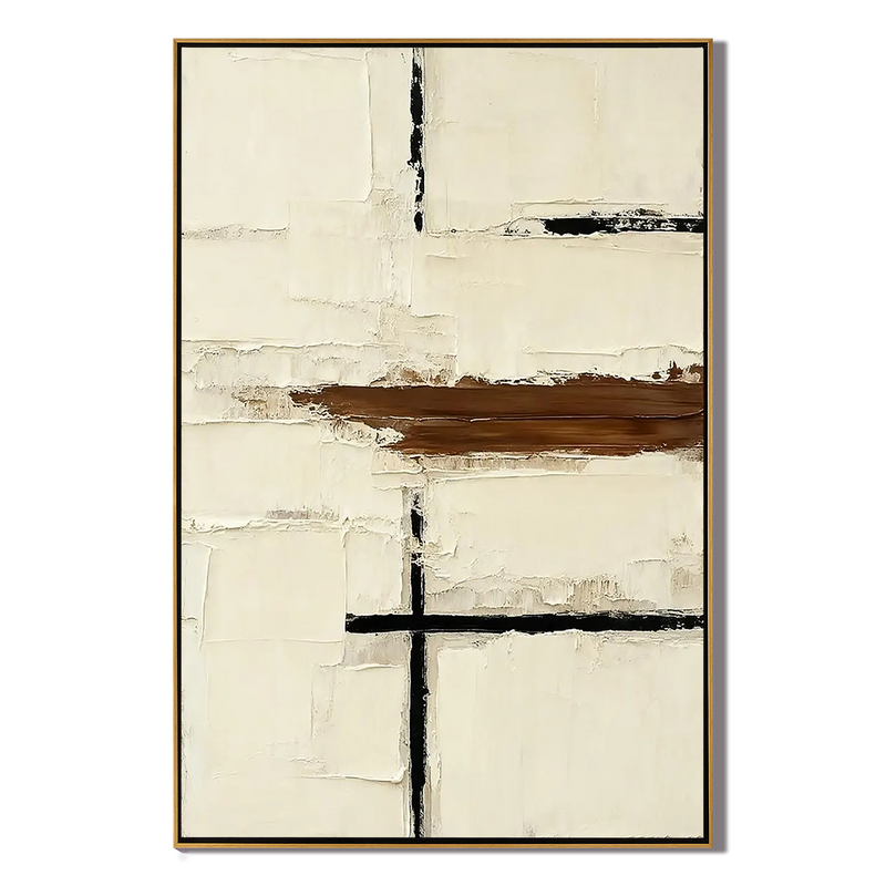 Modern Structure – Creamy White & Espresso Relief Minimalist Painting | Modern Minimalist Bedroom & Home Office Art