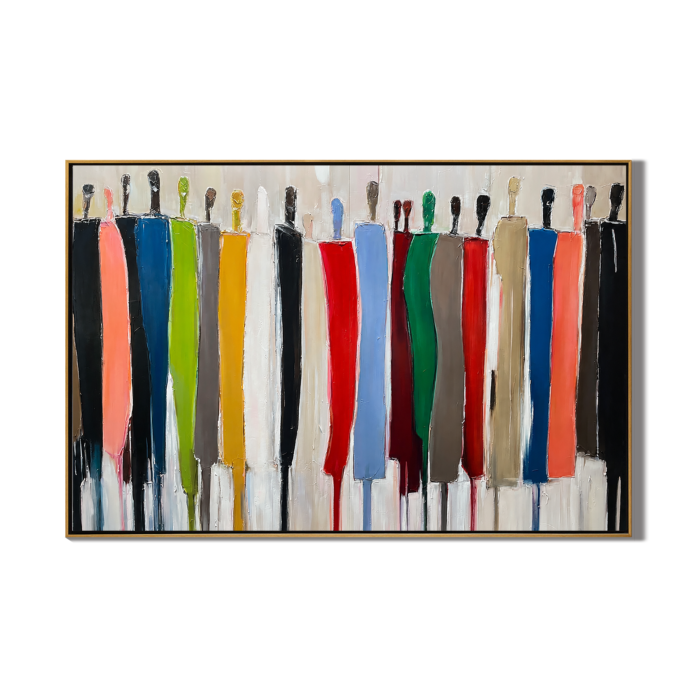 Collective Spirit – Hand-Painted Multicolored Abstract Crowd Portrait Painting | Bold Expressionist Living Room & Dining Room Art