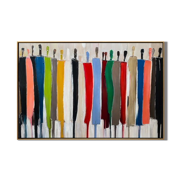 Collective Spirit – Hand-Painted Multicolored Abstract Crowd Portrait Painting | Bold Expressionist Living Room & Dining Room Art