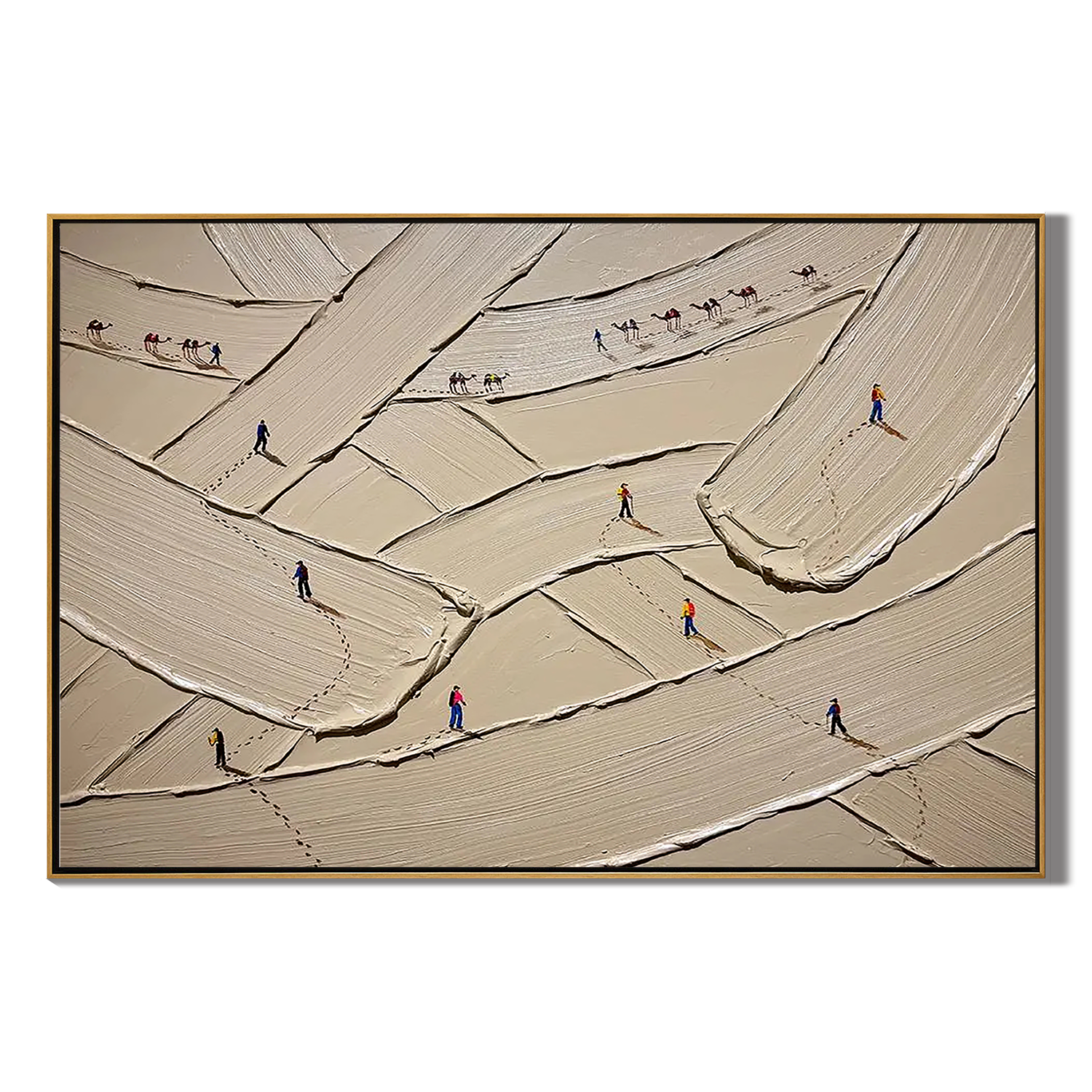 URBAN PATHWAYS: Texture Wall Art, Hand-Painted Horizontal Oatmeal Wide Brushstroke Plaster Relief 3D Heavy Texture Gallery Art