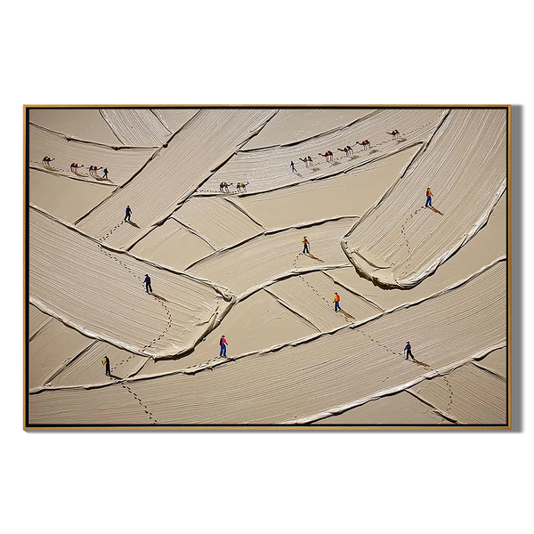 Urban Pathways – Hand-Painted Oatmeal Wide Brushstroke Plaster Relief Texture Painting | Japandi Organic Texture Living Room & Bedroom Art