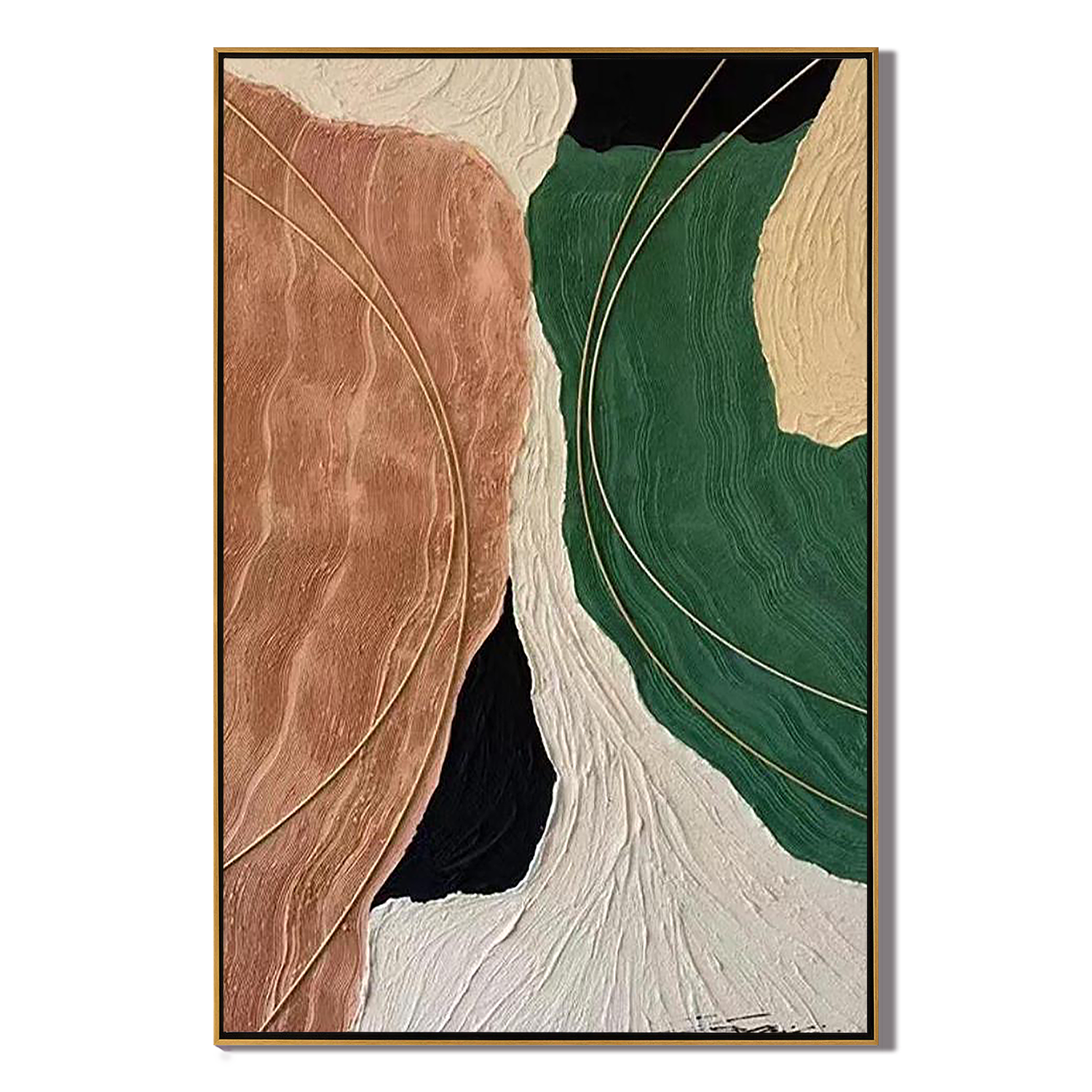 Terra Rhythm – Mid-Century Modern Green and Terracotta Painting | Abstract Textured Living Room Art