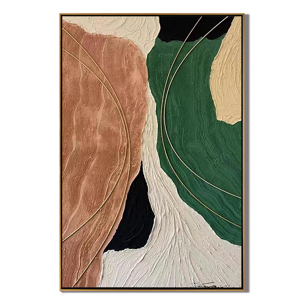 Terra Rhythm – Mid-Century Modern Green and Terracotta Painting | Abstract Textured Living Room Art