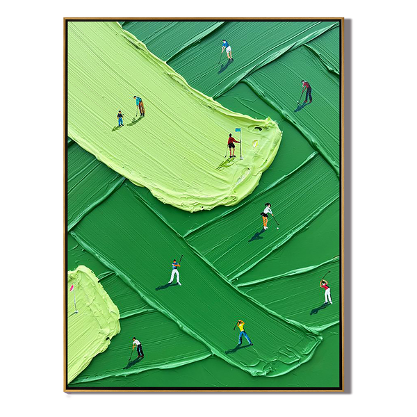 Vibrant Fairway – Hand-Painted Green Grass Texture Minimalist Golfers Sport Painting | Contemporary Sport Home Office & Living Room Art