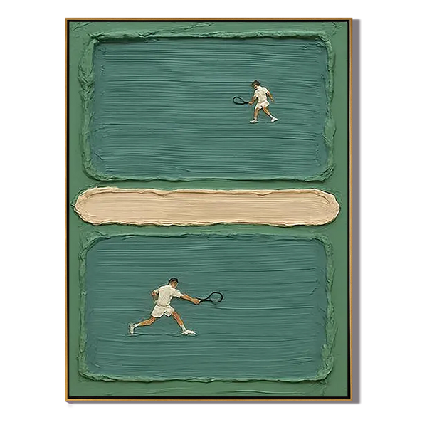 Court Rhythm – Modern Tennis Player Abstract Relief Sport Painting | Contemporary Sport Home Office & Living Room Art