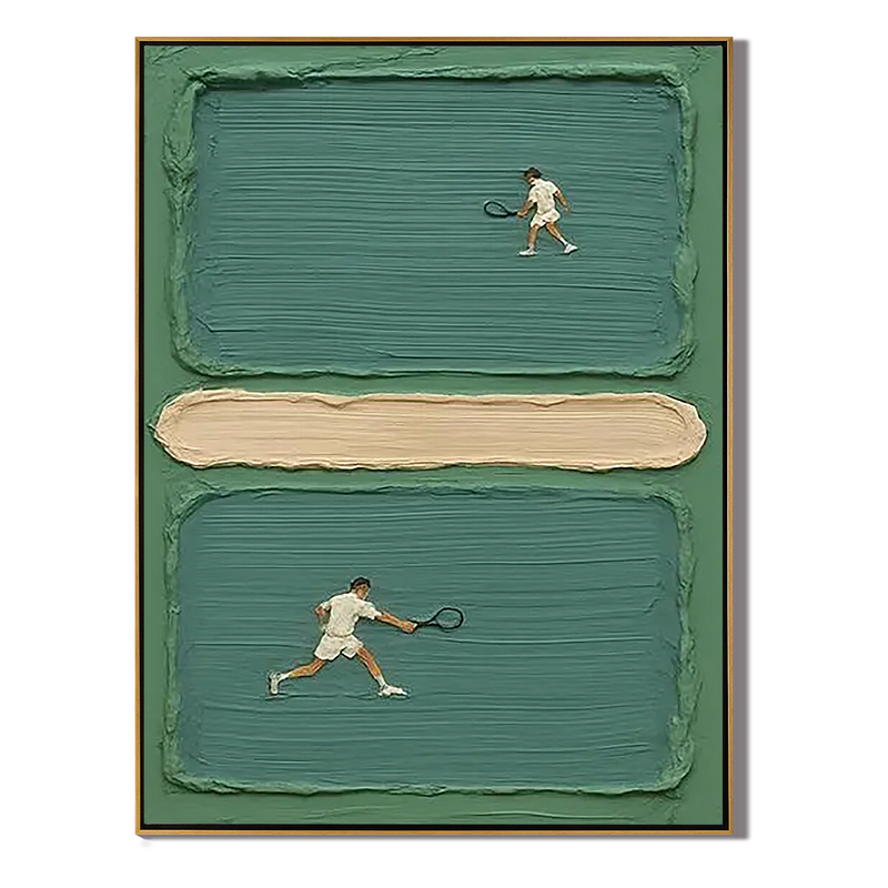 Court Rhythm – Modern Tennis Player Abstract Relief Sport Painting | Contemporary Sport Home Office & Living Room Art