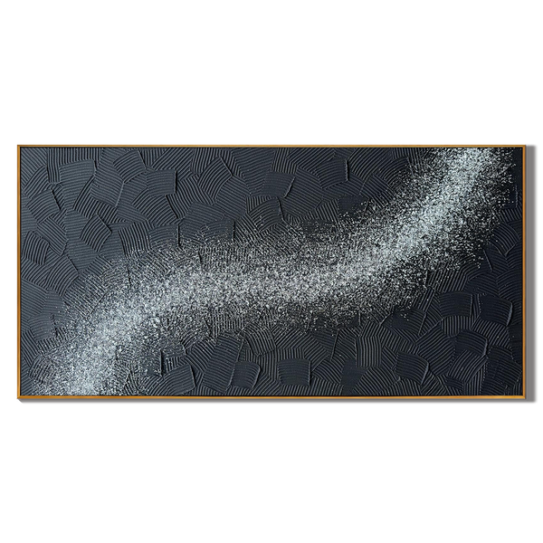 Celestial Flow – Midnight Blue and Silver Relief Abstract Painting | Modern Abstract Living Room & Office Art